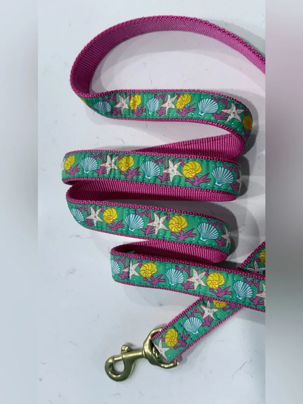 Up Country dog leash, pink seashells, nautical theme 6 ft